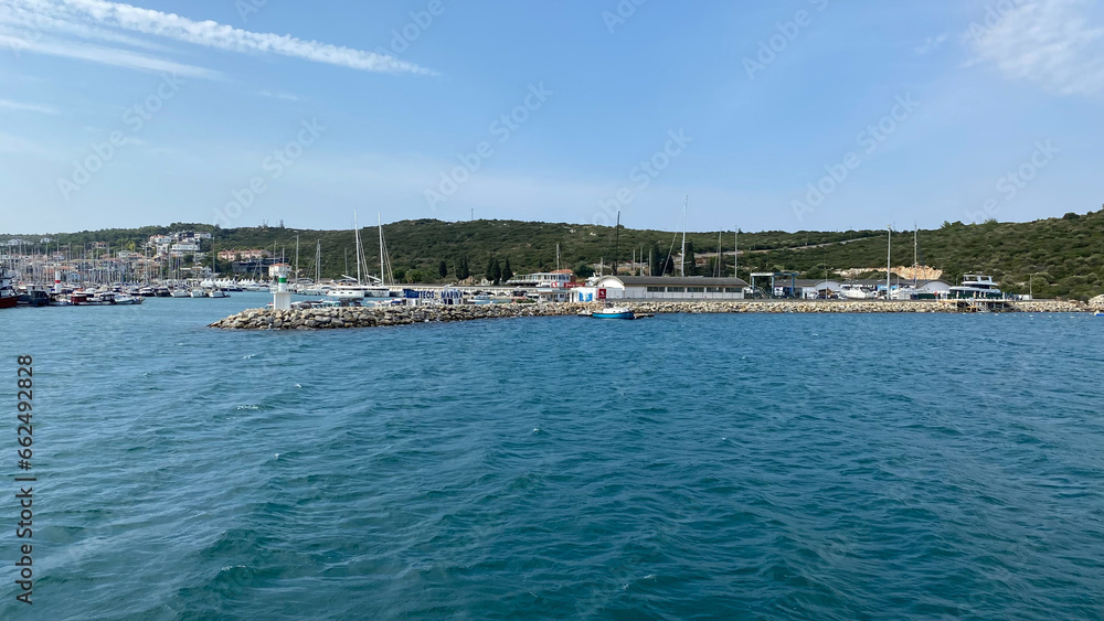 Boats moored at the Teos Marina in the Aegean Sea, Sığacık, Izmir Turkey