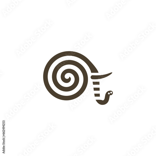 Vector is a spiral and the front of an elephant. Ivory, trunk and head of an elephant.
