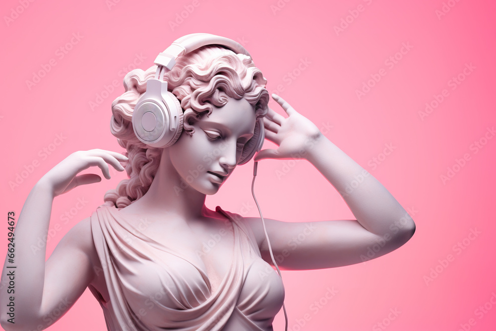 Antique sculpture of a woman in headphones	
 - obrazy, fototapety, plakaty 