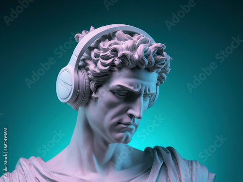 Ancient Greek sculpture of a man in headphones.