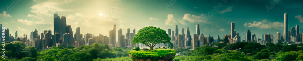 Natureza Ressurgente: Árvore Crescendo em Meio à Selva de Concreto Natureza Ressurgente: Árvore Crescendo em Meio à Selva de Concreto