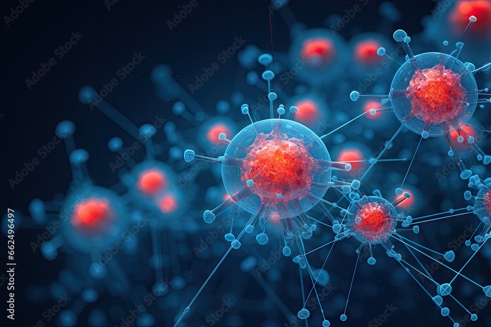 Tumor microenvironment background with cancer cells, TCells