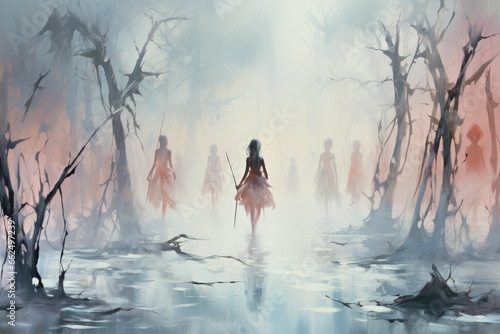 Elusive mist walkers  traversing through dense fog and hidden realms - Generative AI