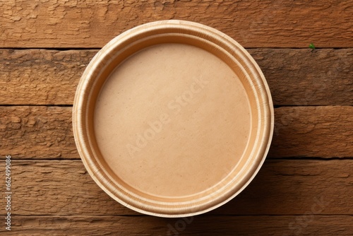 Biodegradable packaging concept eco friendly round compostable bowl on recycled paper