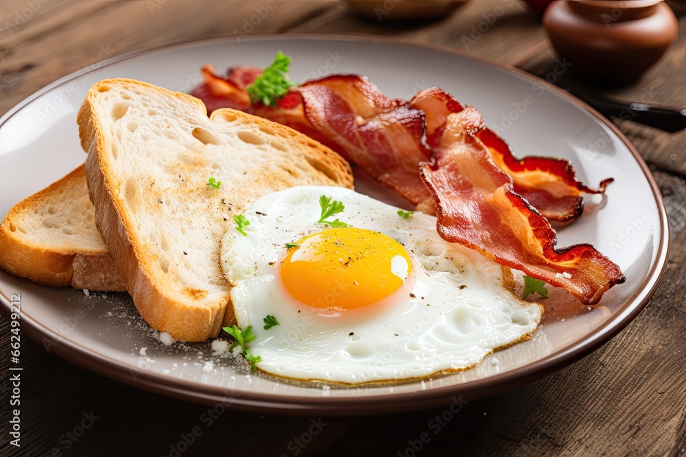 Breakfast plate with eggs bacon and toast Breakfast plate with eggs bacon and toast