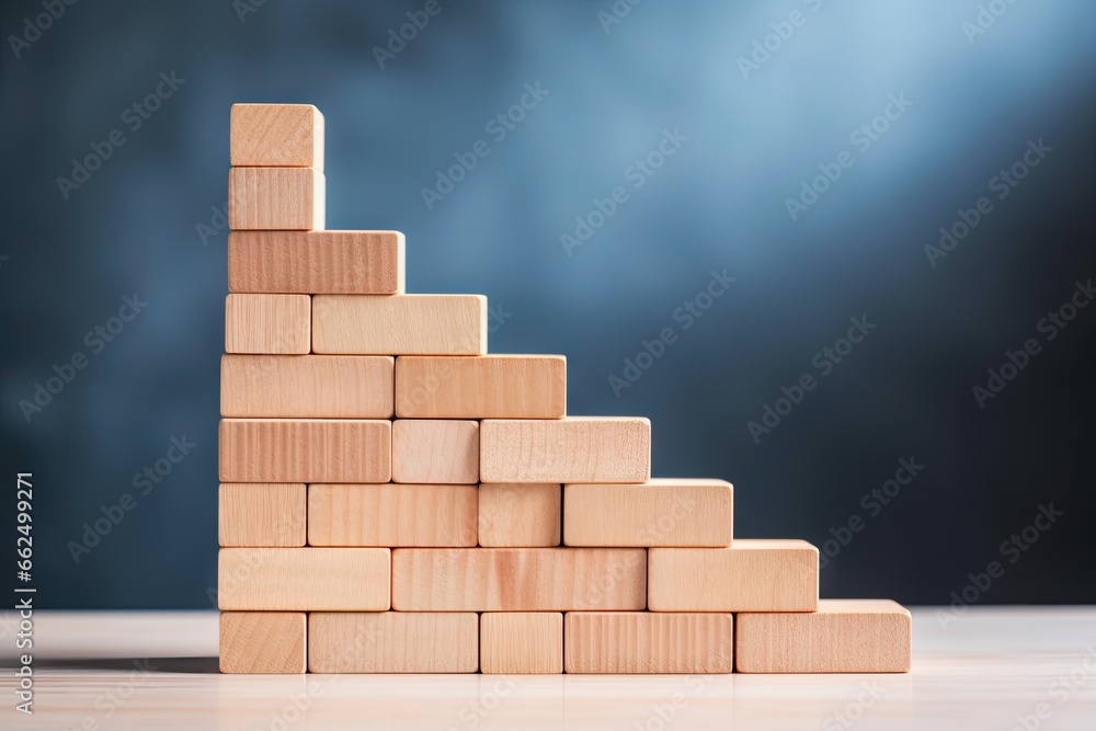 Career ladder for success in business growth depicted with wooden blocks stacked as stairs showing an upward arrow
