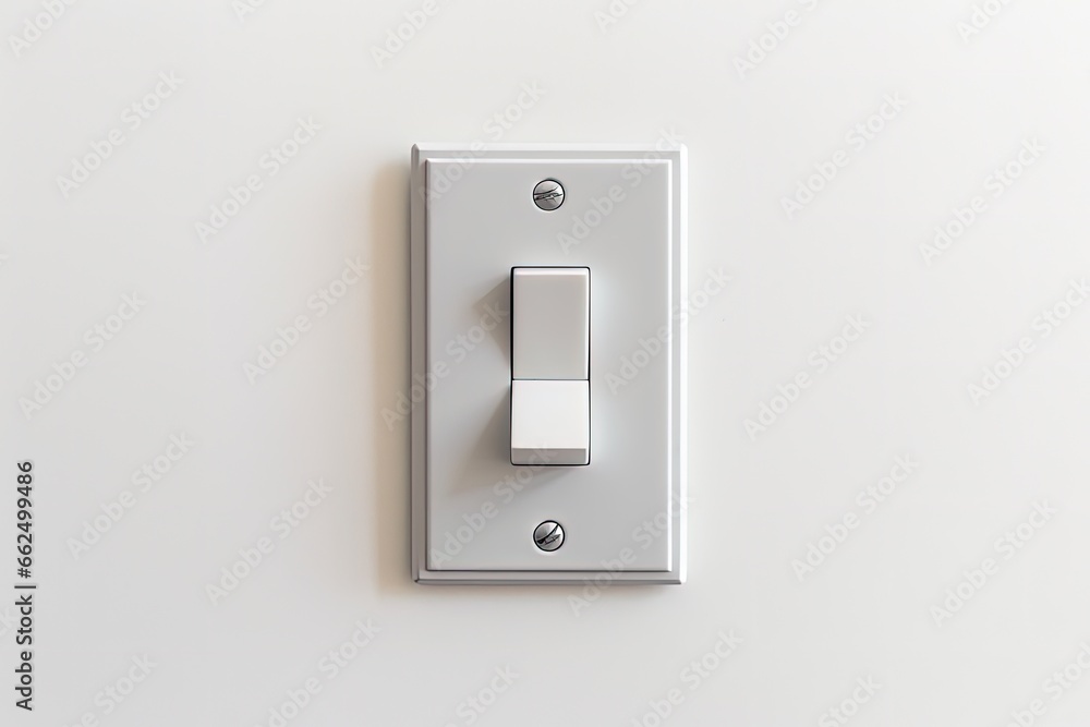 Close up view of electrical switch on white wall with closed door and keyhole Close up view of electrical switch on white wall with closed door and keyhole