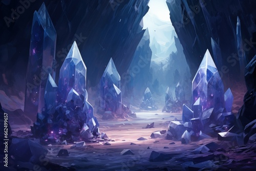 Glistening crystal golems protecting hidden treasures in icy caves - Generative AI