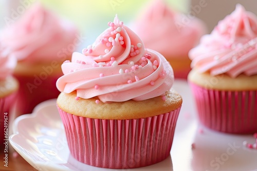 Cupcakes with strawberry cream cheese frosting swirled