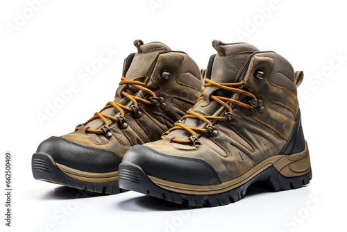 New hiking boots separate on white background