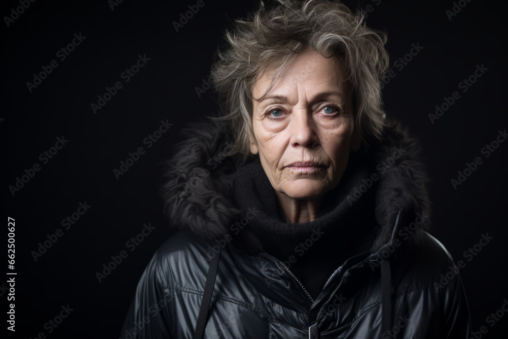 Portrait of an elderly woman in a jacket on a black background