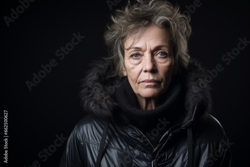 Portrait of an elderly woman in a jacket on a black background