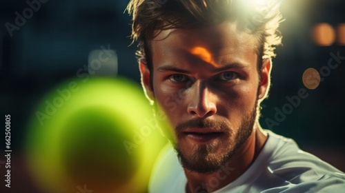 A tennis player, eyes locked on the ball, ready to deliver a swift, forceful serve.