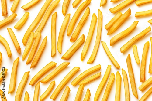 Seamless pattern of isolated potato fries on white background