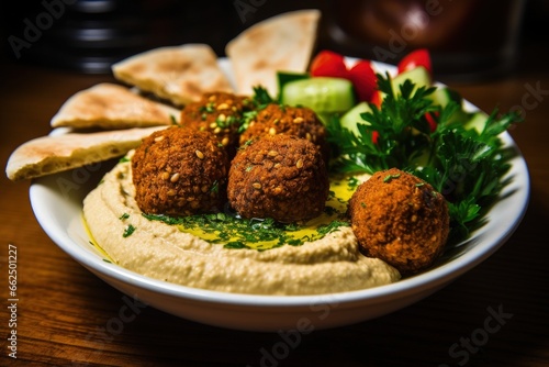 Tasty Middle Eastern hummus and falafel dish in Amman