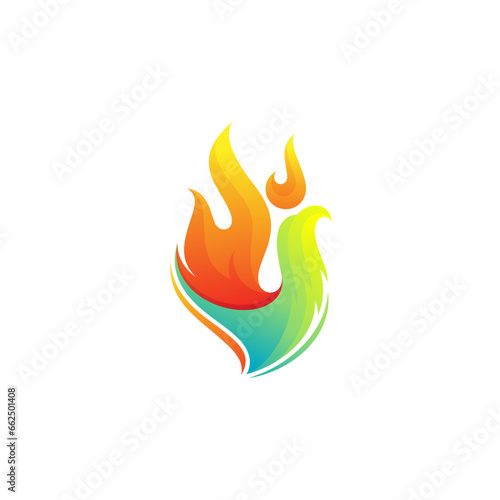 Falcon logo and fire design combination, Eagle logos, colorful style design, bird icon with burning fire