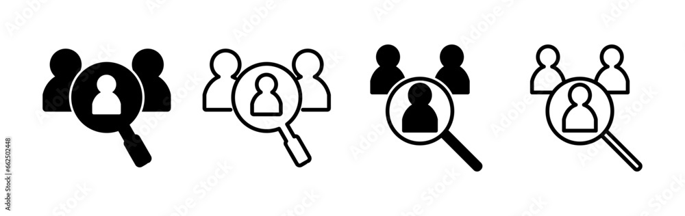 Hiring icon vector. search job vacancy icon. magnifying glass looking for people Hiring icon vector. search job vacancy icon. magnifying glass looking for people