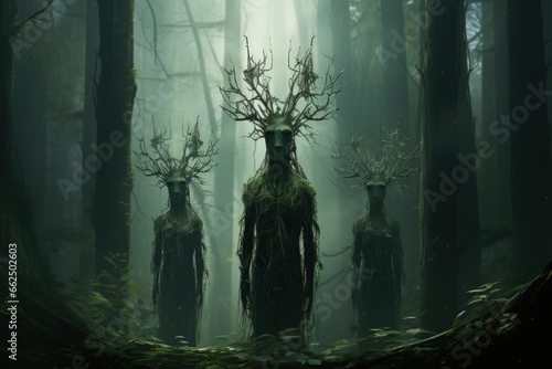 Ancient forest spirits  guarding the secrets of the woodland realms - Generative AI