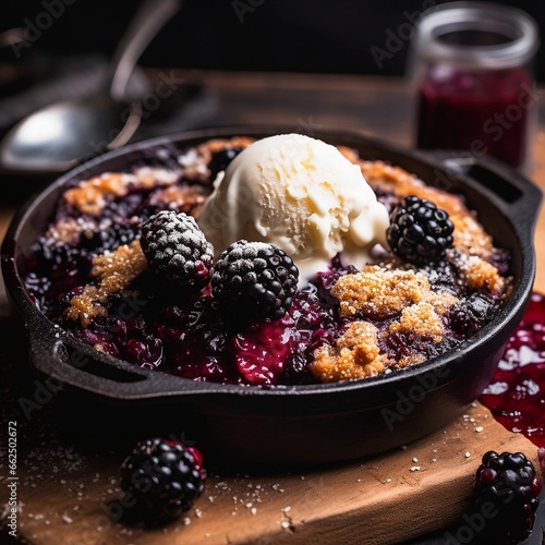 Gourmet Blackberry Cobbler with Vanilla Ice Cream