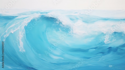 Picture of the sea surface in the style of a saturated paint pool, calm and layered slow waves, white and aquamarine. Watercolor or aquarelle background. Ocean waves with foam, beach.Digital painting