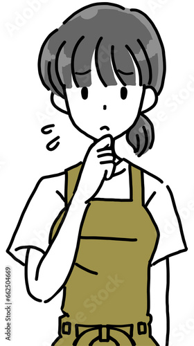 エプロン　困り顔の女性