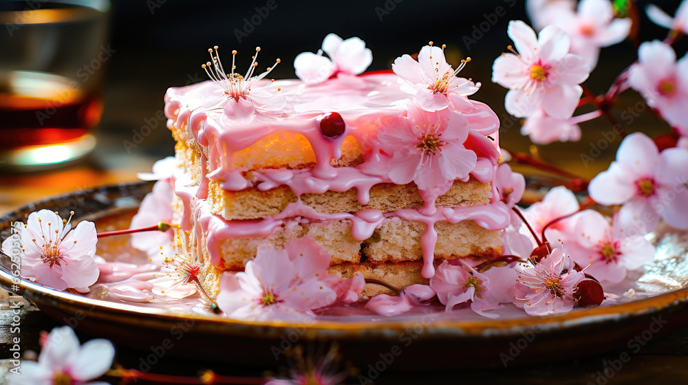 Creamy and Soft White Cake with Cherry Blossom Flowers A Spring Style Dessert