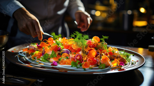 A Chefs Plating Presentation of a Colorful Dish