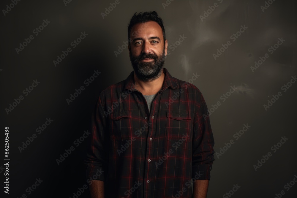 Portrait of a bearded man in a plaid shirt on a dark background Portrait of a bearded man in a plaid shirt on a dark background