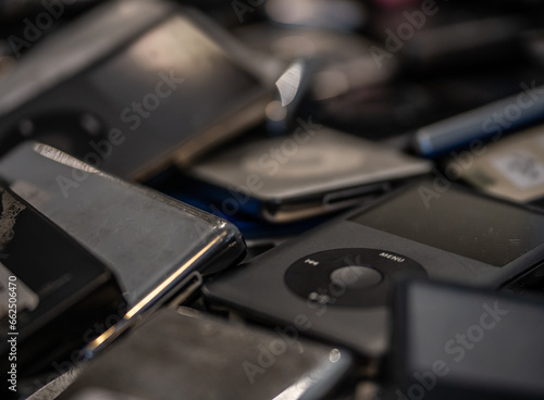 Piles of MP3 Players iPods Pile of Old MP3 Player Macro Close Up Assorted