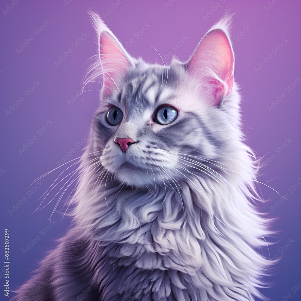 Furry gray cat on purple background Furry gray cat on purple background