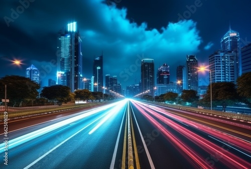 time lapse photography of highway road at night background. generative ai © LivroomStudio