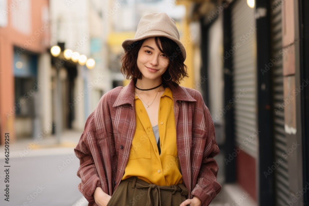 Portrait of a beautiful young woman in a hat on the street Portrait of a beautiful young woman in a hat on the street