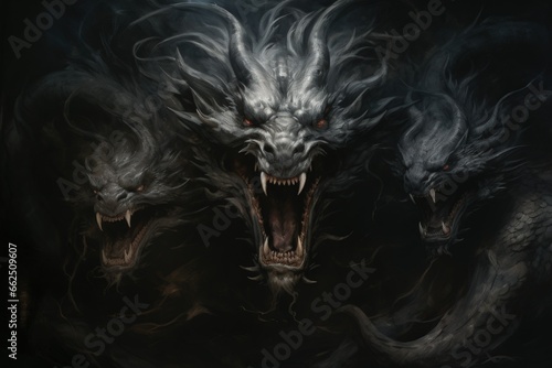 Ferocious shadow dragons, wreathed in darkness and possessing formidable power - Generative AI