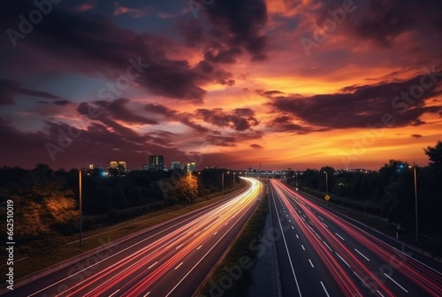 time lapse photography of highway road at night background. generative ai © LivroomStudio