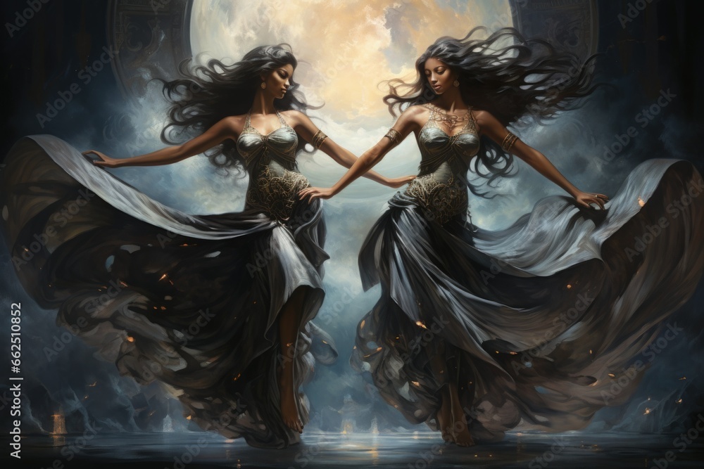 Graceful moonlit dancers, moving in perfect synchrony with the celestial rhythms - Generative AI - obrazy, fototapety, plakaty 