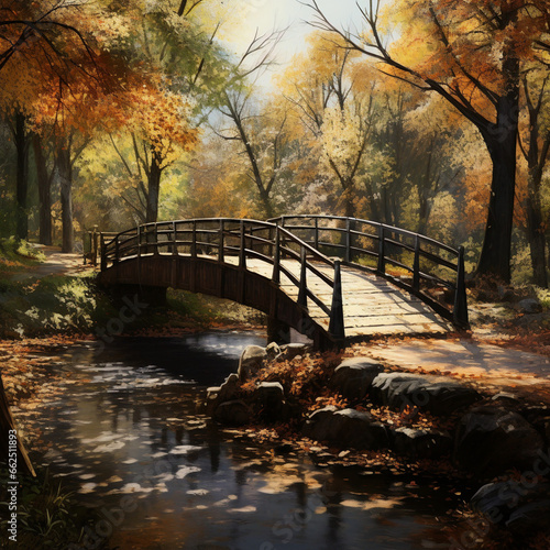 bridge in autumn. Generative AI