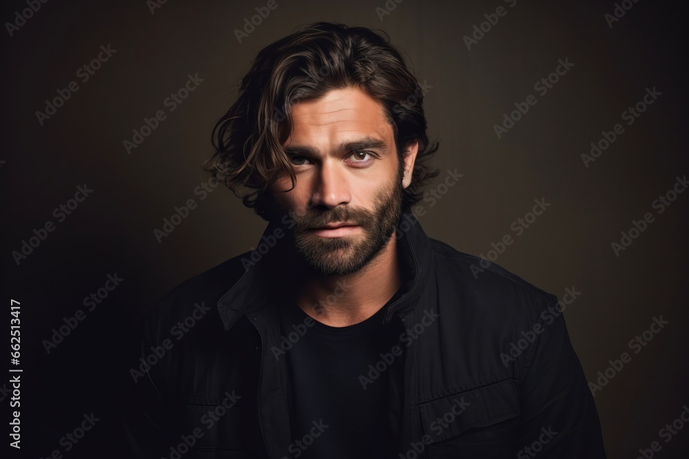 Portrait of a handsome man in a black jacket on a dark background