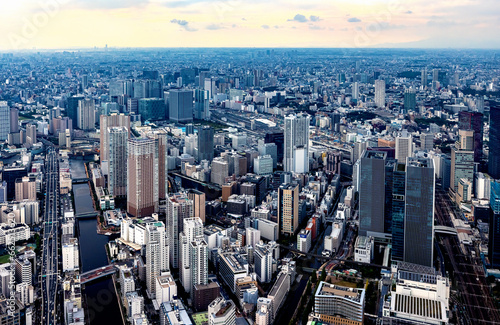 Aerial view of Minato City, Tokyo, Japan