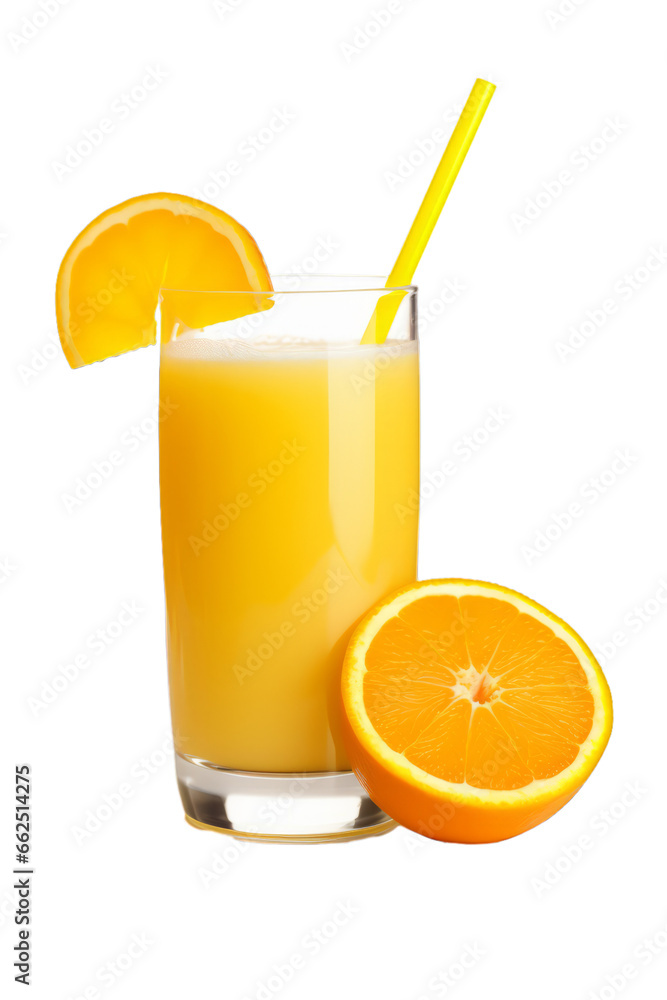 glass of orange juice and orange on a transparent white background glass of orange juice and orange on a transparent white background