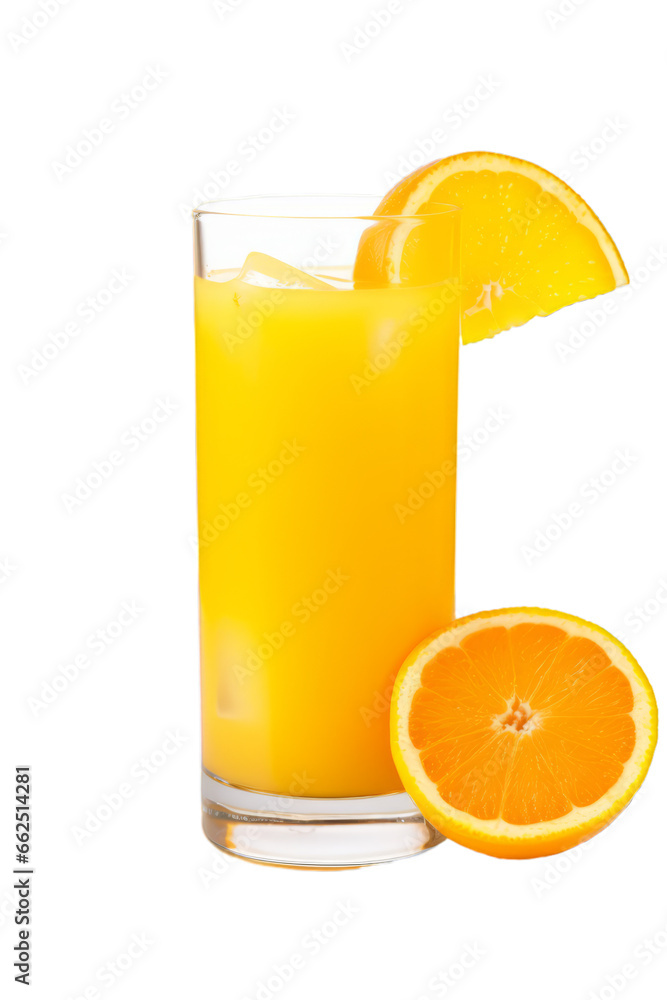 glass of orange juice and orange on a transparent white background glass of orange juice and orange on a transparent white background