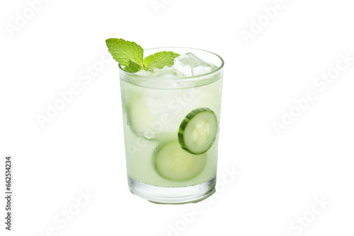 Cup of cucumber juice in a glass on a transparent white background