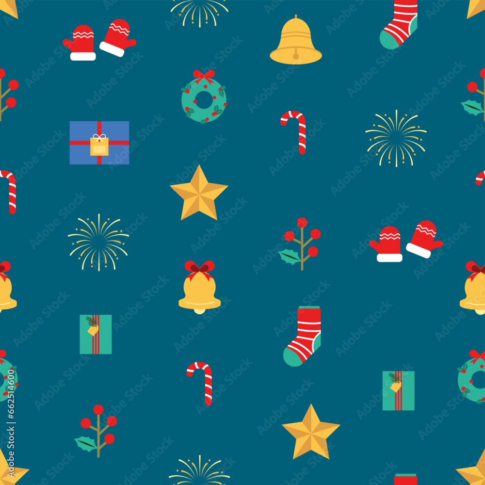Christmas seamless pattern with firework,wreath,gift.Editable vector illustration for graphic design Christmas seamless pattern with firework,wreath,gift.Editable vector illustration for graphic design