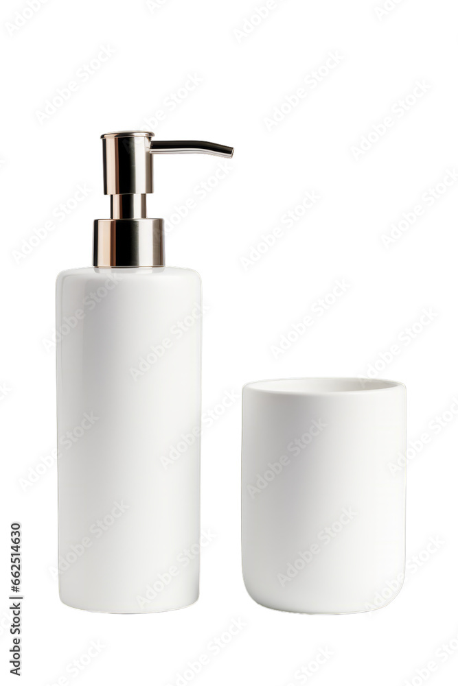 Ceramic soap dispenser and matching soap dispenser on white transparent background Ceramic soap dispenser and matching soap dispenser on white transparent background