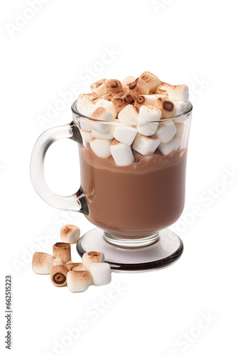 Cup of coffee filled with marshmallows on a transparent white background