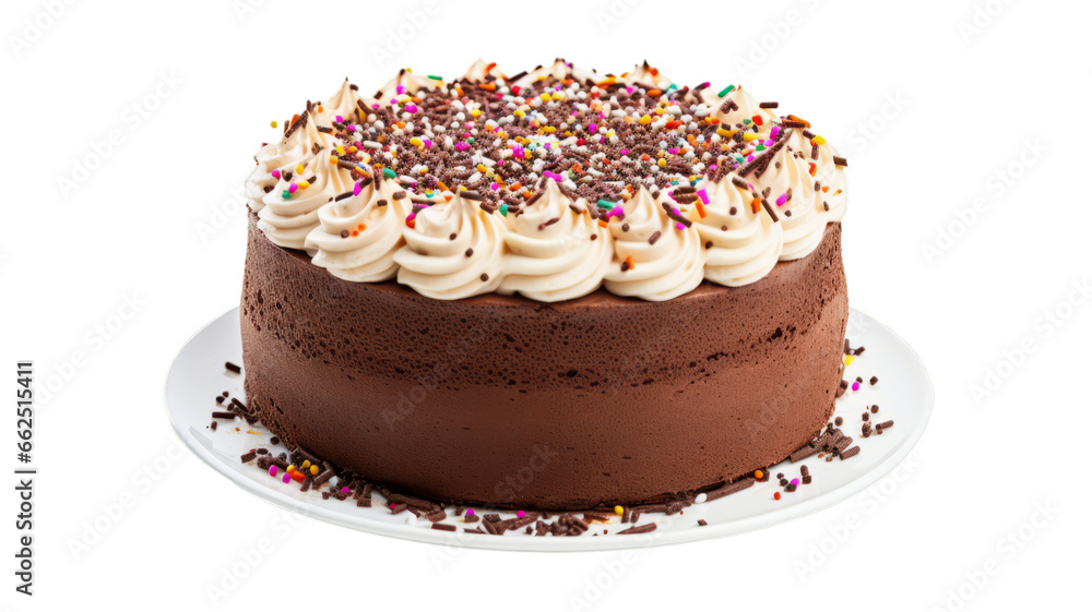 A delicious chocolate cake on a white transparent background A delicious chocolate cake on a white transparent background