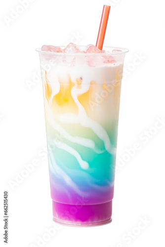 A glass of rainbow special drink on a transparent white background