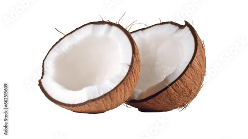 A cut coconut on a transparent white background