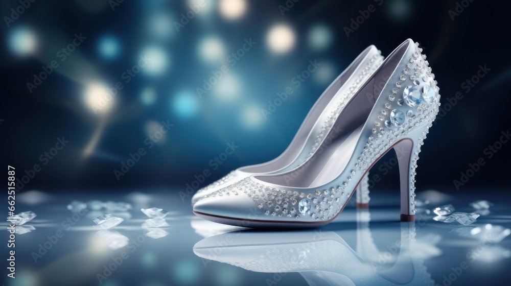 Obraz premium Luxury glamorous white bridal shoes UHD wallpaper Stock Photographic Image