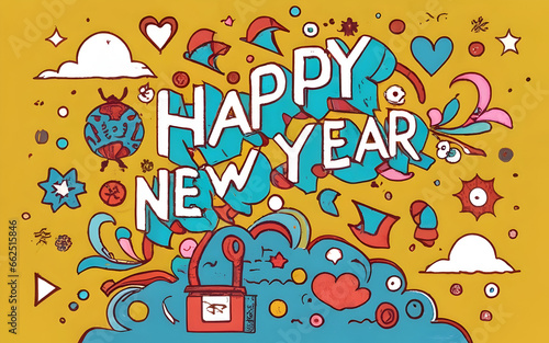 Happy New Year poster  flyer  background  banner design for celebration concept. Lettering text for Happy New Year. Holiday illustration.