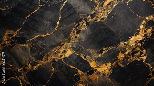 Top View of Luxurious Black and Gold Marble Background, Ideal for Elegant Product Presentation, Offering a Prestigious and Rich Setting with Shiny Glamour 